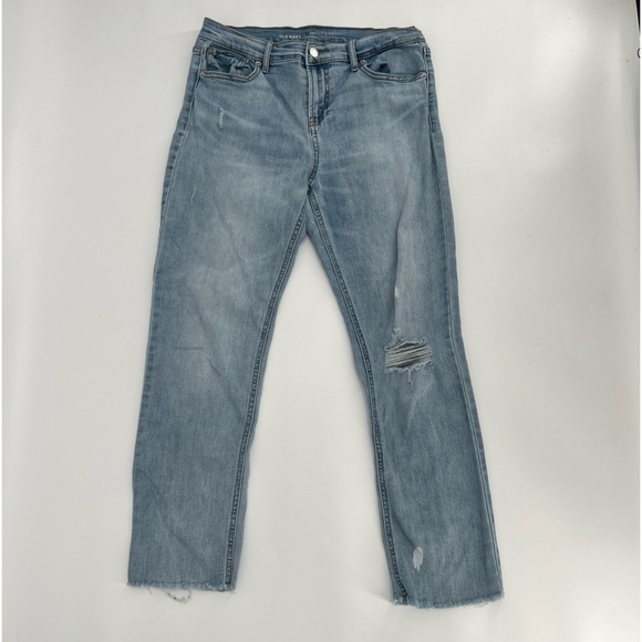 Old Navy Perfect Straight Mid Rise Distressed Rough Hem Jeans Size 6 Women’s - Picture 1 of 6